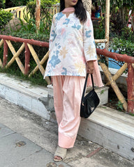 Peach Floral Print Farshi Salwar Suit Set