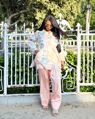 Peach Floral Print Farshi Salwar Suit Set