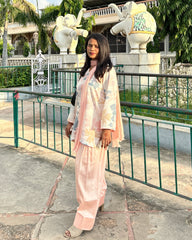 Peach Floral Print Farshi Salwar Suit Set