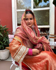 Rust Orange Banarasi Silk Kurta Set