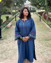 Hand Embroidered Long Denim Kurta
