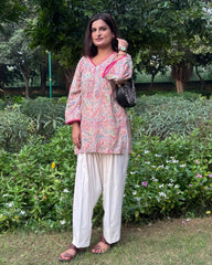 Peach Paisley Print Short Kurti