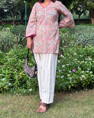 Peach Paisley Print Short Kurti