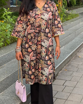 Black floral Print long Kurti