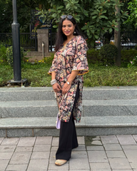 Black floral Print long Kurti