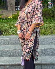 Black floral Print long Kurti