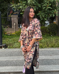 Black floral Print long Kurti