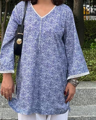 Navy Blue Paisley Print Short Kurti