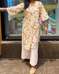 Ivory Floral Long Kurti