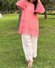 Oversized Peach Short Kurti with Farshi Bottom