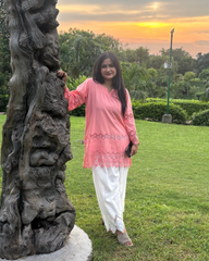 Oversized Peach Short Kurti with Farshi Bottom