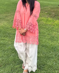 Oversized Peach Short Kurti with Farshi Bottom