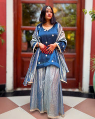 Royal Blue Tissue Kurti with gharara