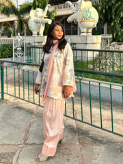 Peach Floral Print Farshi Salwar Suit Set