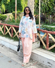 Peach Floral Print Farshi Salwar Suit Set