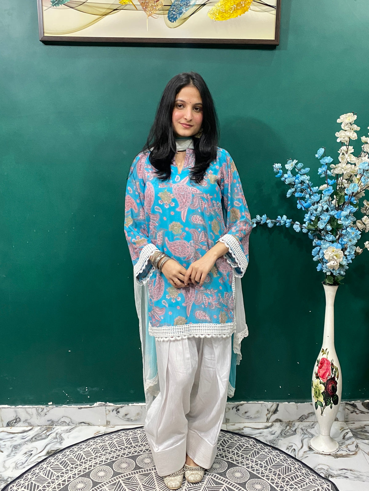 Gulbahar Sky Blue Farshi Set