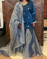 Royal Blue Tissue Kurti with gharara