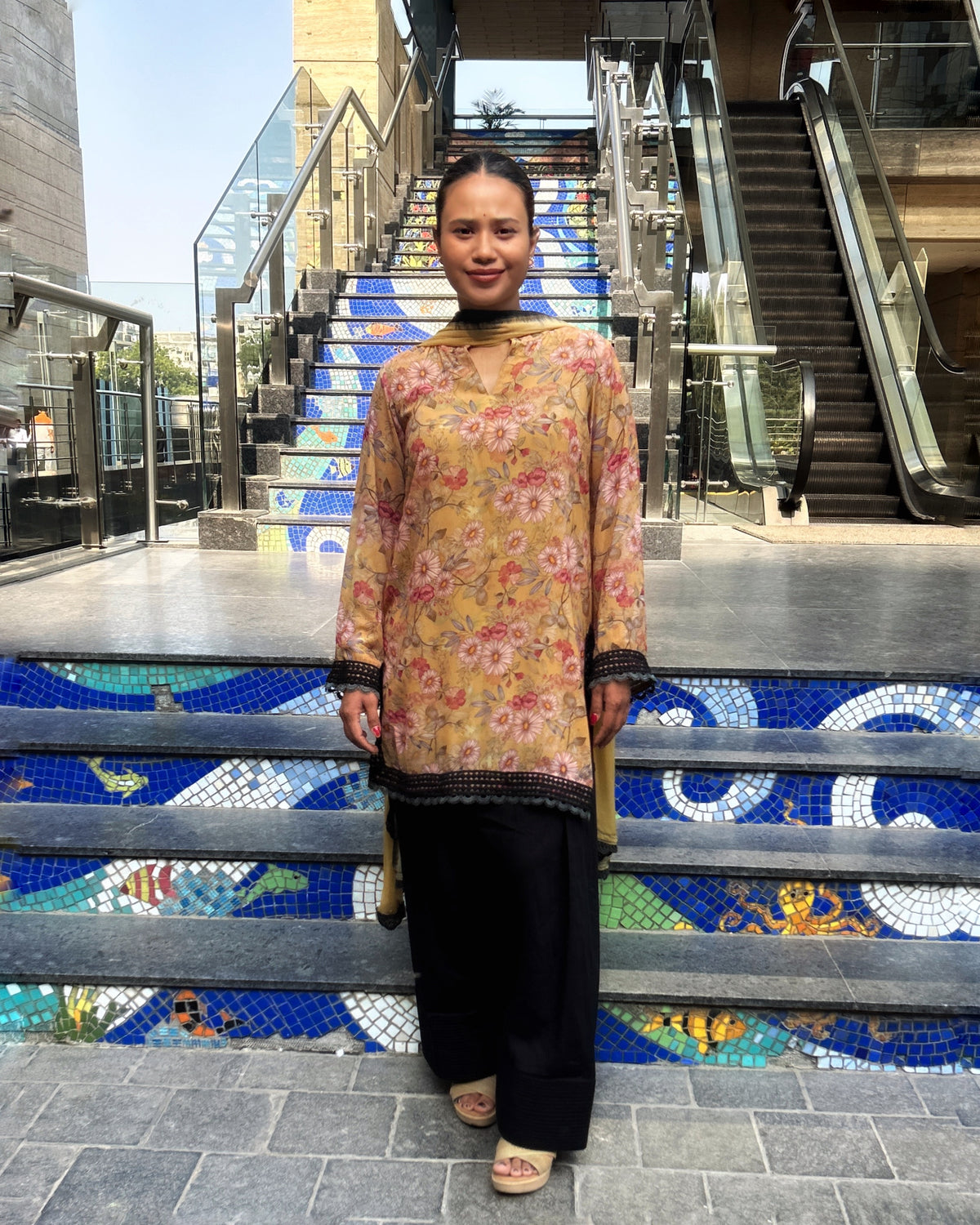 Gulbahar Mustard yellow Farshi Set