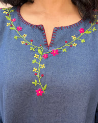 Hand Embroidered Long Denim Kurta