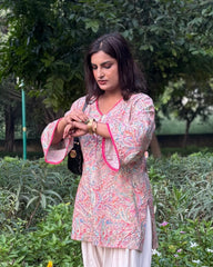 Peach Paisley Print Short Kurti