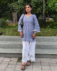 Navy Blue Paisley Print Short Kurti