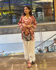 Brown Floral Print Short Kurti