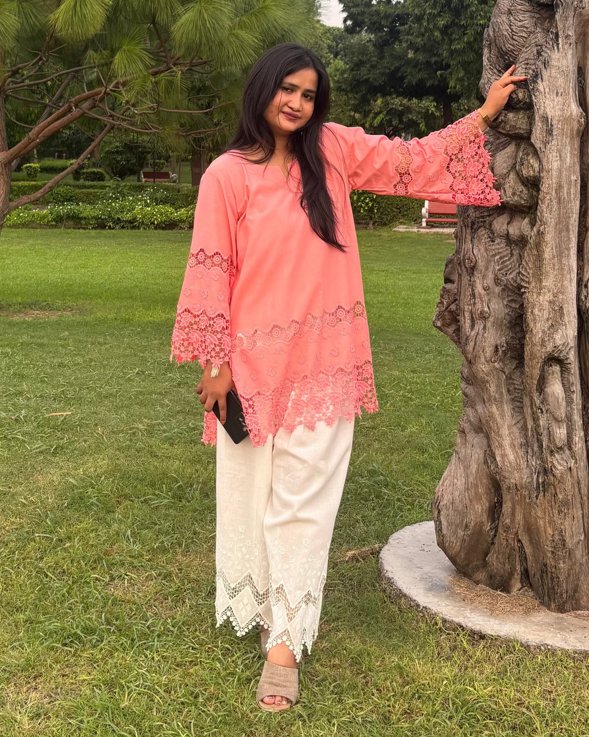 Oversized Peach Short Kurti with Farshi Bottom