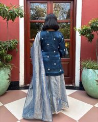 Royal Blue Tissue Kurti with gharara